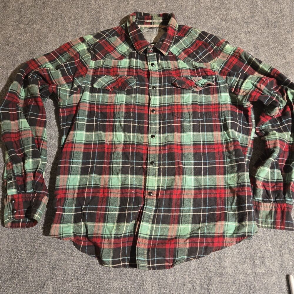 Heritage 1981 Flannel Shirt Mens XL Red Plaid Button Front Long Sleeve